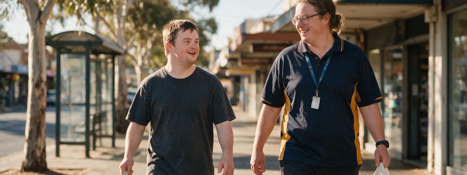 A participant and a support worker at a community art class in Adelaide