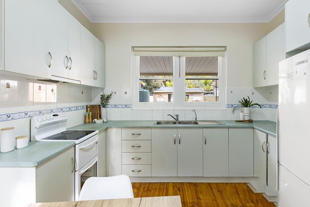 The kitchen at Colton Avenue, with a window over the sink looking onto the garden