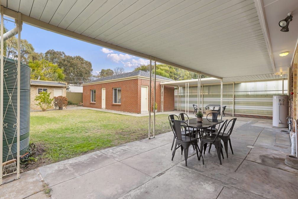 The covered outdoor entertaining area at Colton Avenue, looking across the rear garden