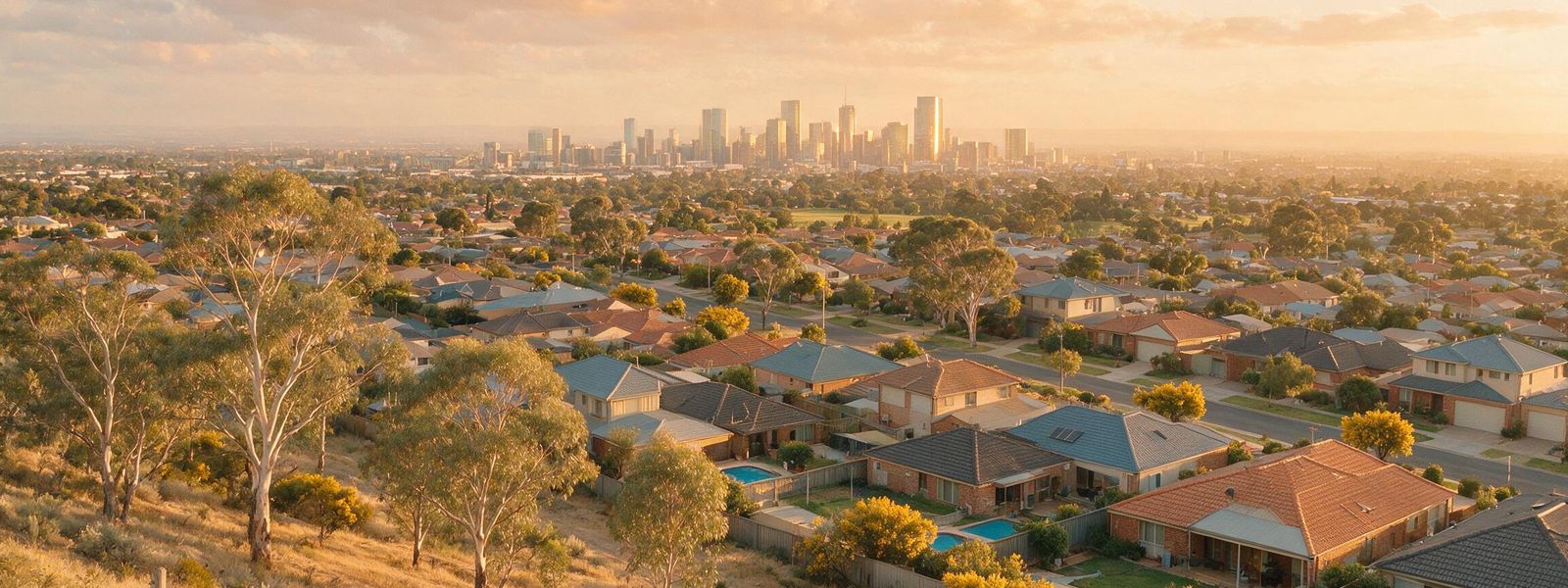 Adelaide's suburbs stretching towards the city at dusk